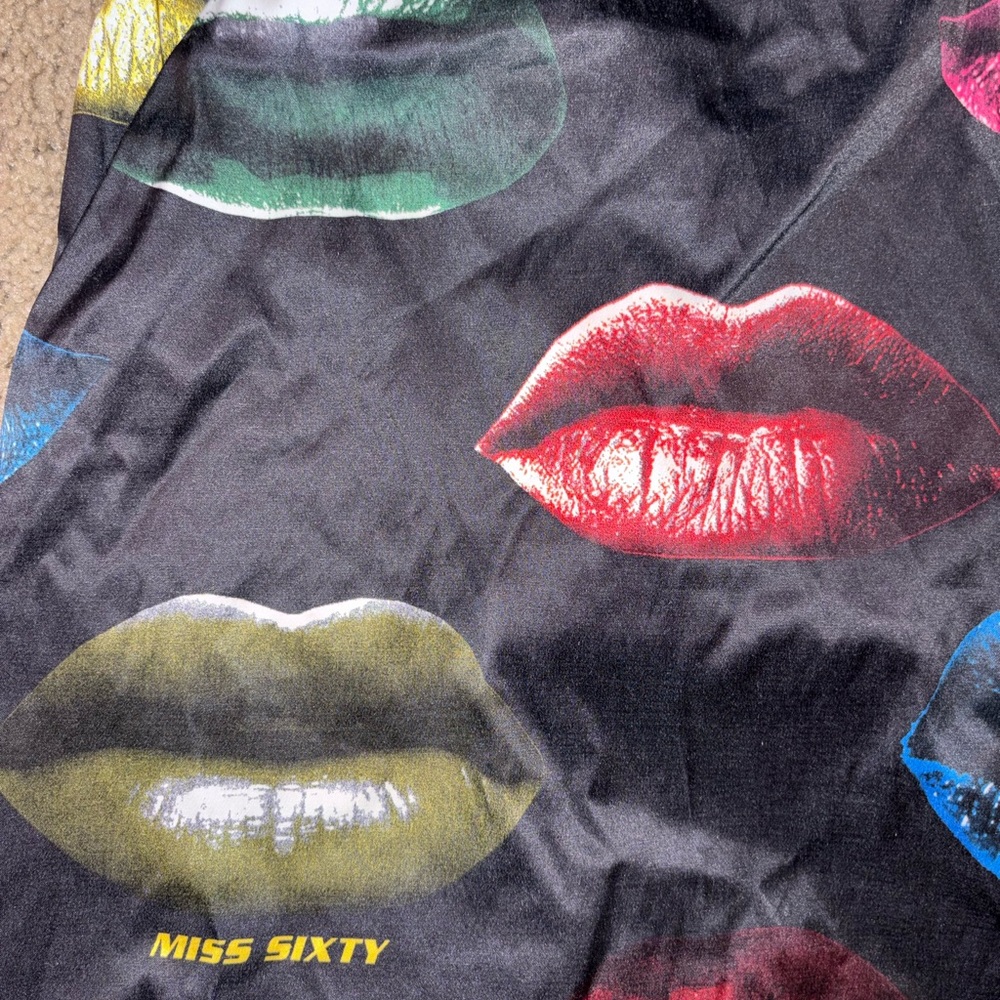 Miss Sixty Black Slip Dress with Multicolor Lip Print - Picture 2 of 4